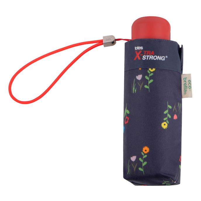 totes® X-TRA STRONG® Mini Navy Flowers Print Umbrella (5 Section) Extra Image 3